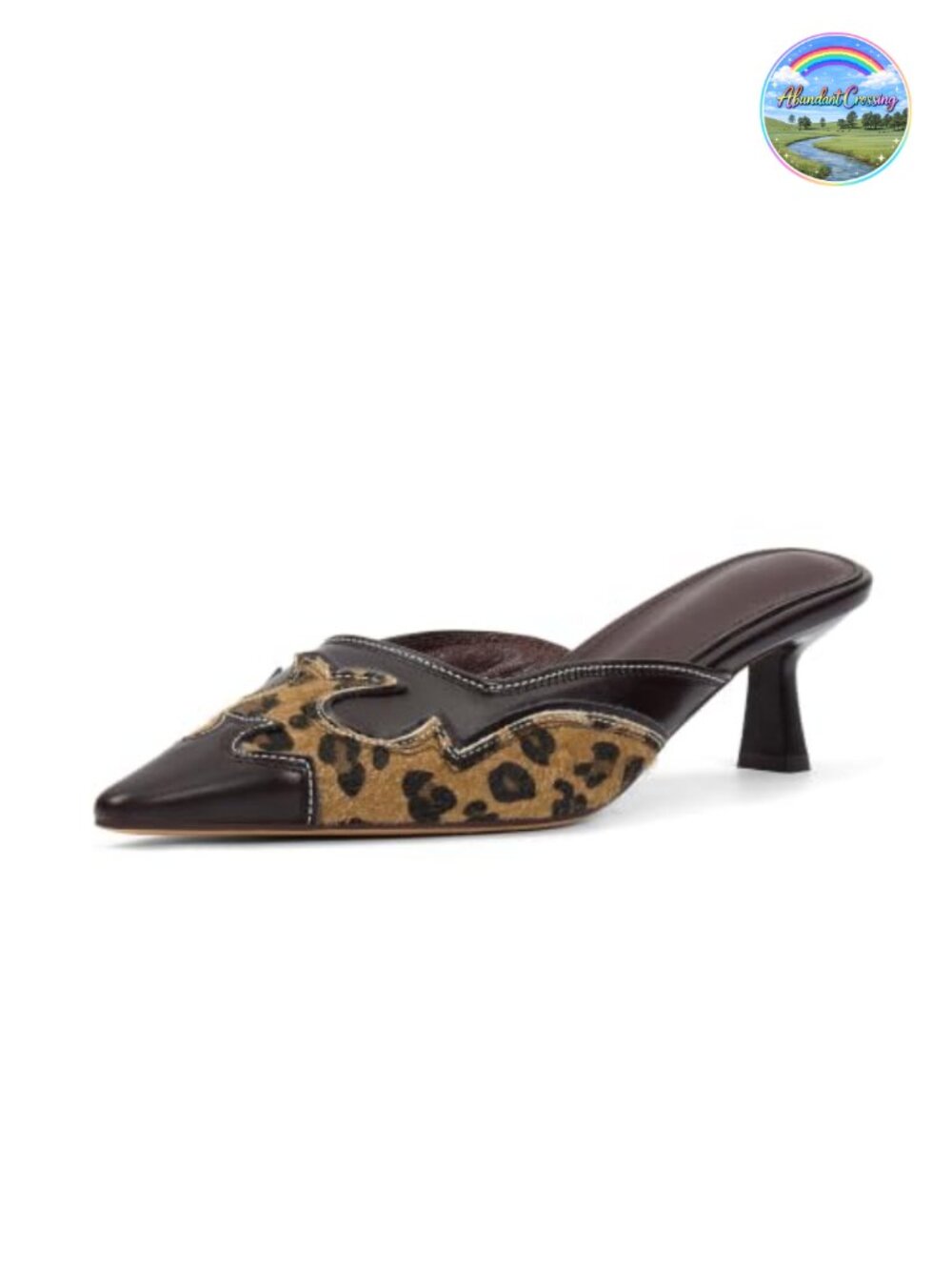 Kitten Heel Mules Pointed Toe Faux Leather Slide Pumps Western Heels